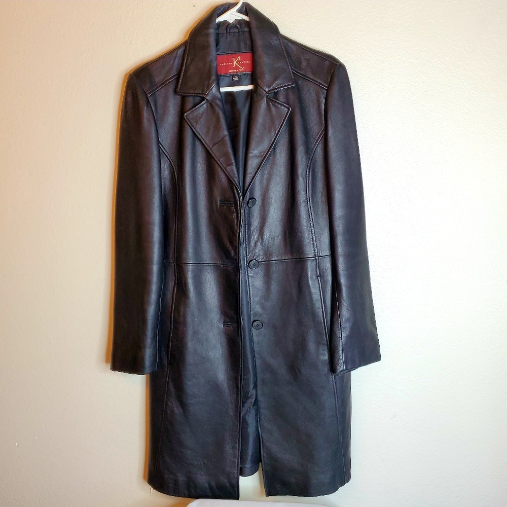 Katina Couture knee length soft leather coat M - Picture 4 of 9